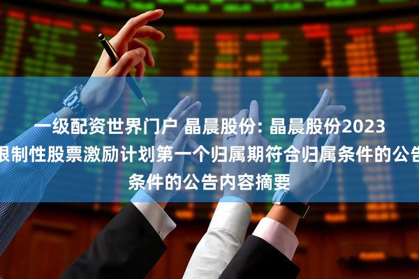 一级配资世界门户 晶晨股份: 晶晨股份2023年第二期限制性股票激励计划第一个归属期符合归属条件的公告内容摘要